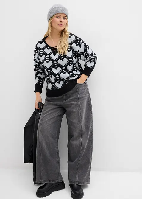 Finstrikket genser med jacquardm&oslash;nster, bonprix