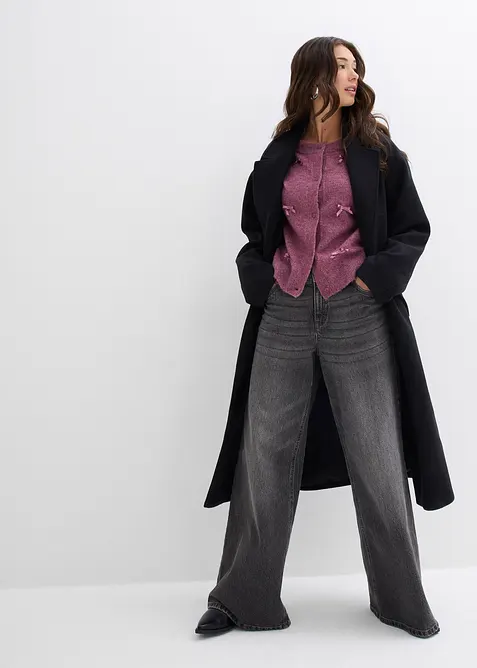 Finstrikket cardigan med sløyfer, bonprix