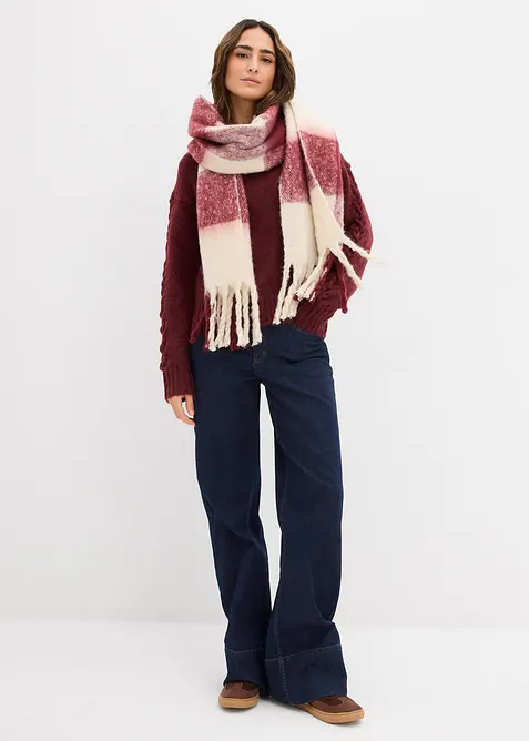 Boxy genser med flettem&oslash;nster p&aring; ermene, bonprix