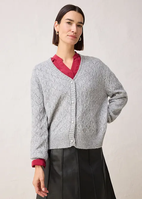 Cardigan med ull og hullmønster, bonprix