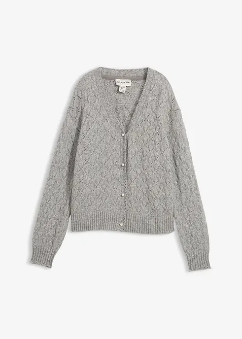 Cardigan med ull og hullmønster, bonprix