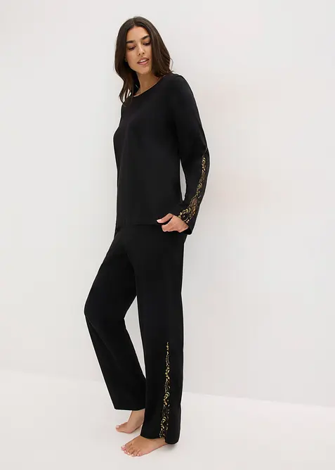 Pyjamas med fine, glitrende blonder, bonprix