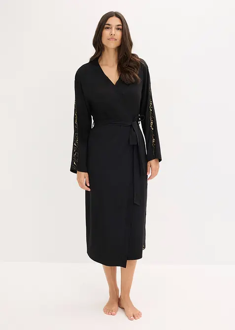 Kimono-morgenkåpe med glitrende blonder, bonprix