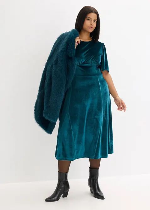 Midikjole i myk fl&oslash;yel, bonprix