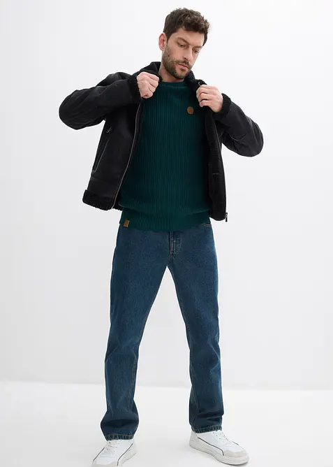 Genser av myk bomullsmiks med rund hals, bonprix