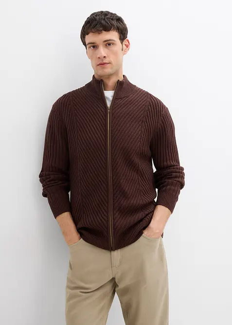 Ribbet strikkejakke av bomullsmiks, bonprix