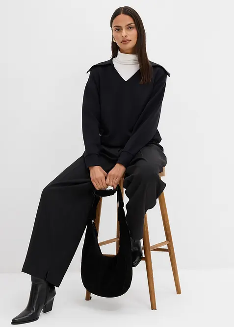 Langermet topp i viskosemiks med stor krage, bonprix