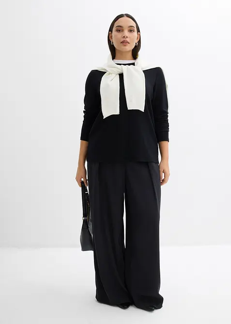 Langermet topp i viskosemiks med kontrastfarget innfelling i halsen, bonprix