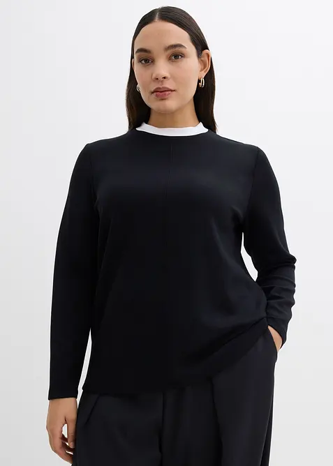 Langermet topp i viskosemiks med kontrastfarget innfelling i halsen, bonprix