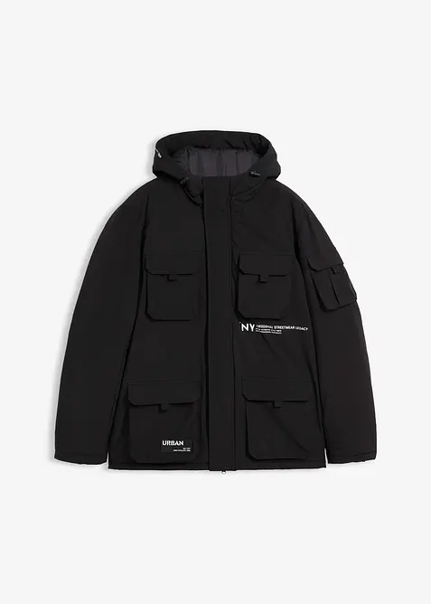 Vinterjakke med hette og mange praktiske lommer, bonprix