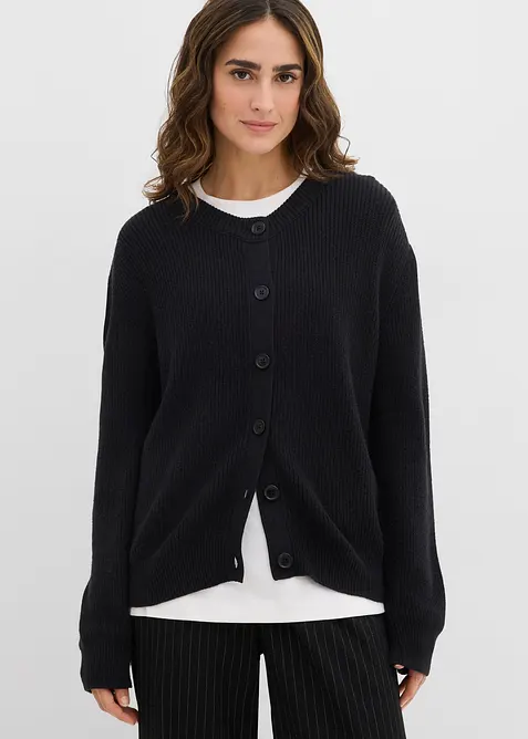 Ribbestrikket cardigan med rund hals, bonprix