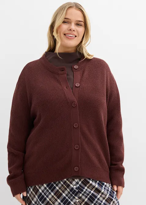 Finstrikket cardigan med rund hals, bonprix