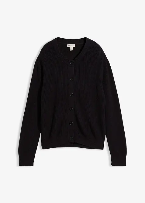 Ribbestrikket cardigan med rund hals, bonprix