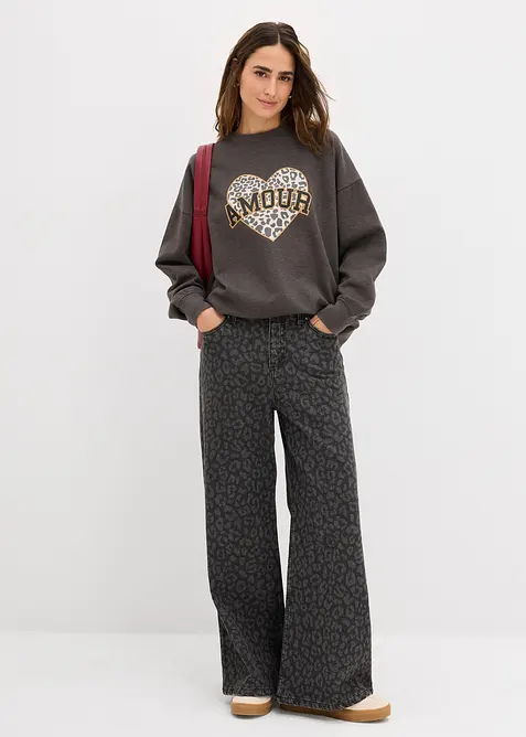 Oversized sweatshirt i bomullsmiks, bonprix