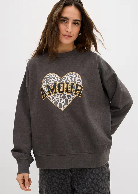 Oversized sweatshirt i bomullsmiks, bonprix