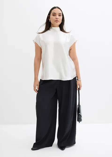Satengbluse med rund hals, bonprix