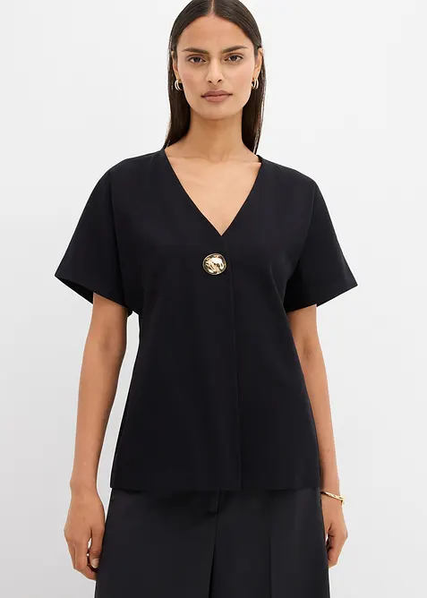 Behagelig vest i Punto di Roma-materiale med pynteknapp, bonprix