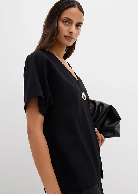 Behagelig vest i Punto di Roma-materiale med pynteknapp, bonprix