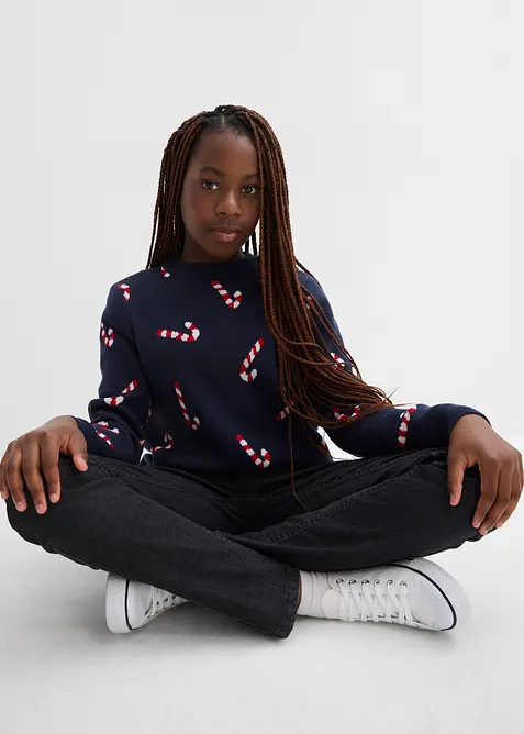 Finstrikket julegenser i myk bomullsmiks, bonprix