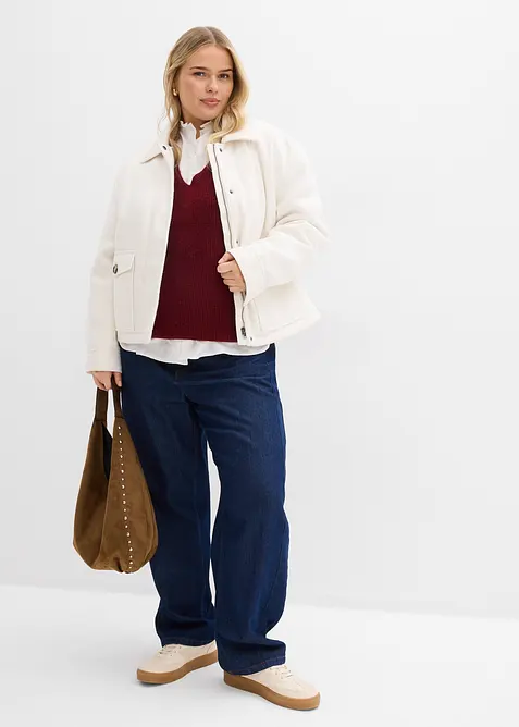 Strikket genser med dyp V-hals, bonprix