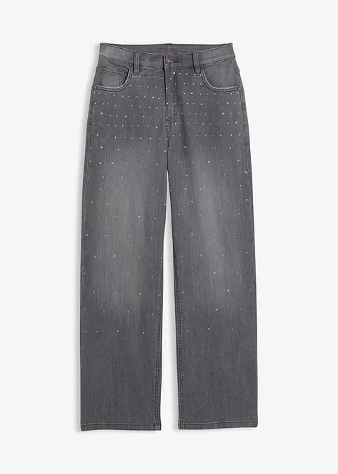 Wide Leg-jeans med strass Mid Waist, bonprix