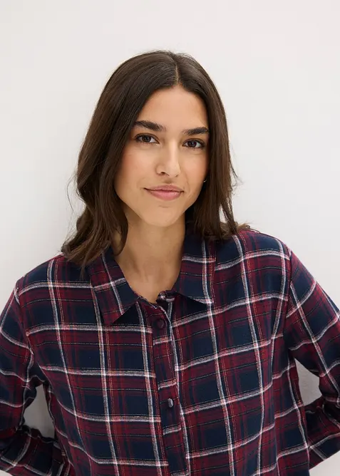 Vevd nattkjole i flanell med knepping, bonprix