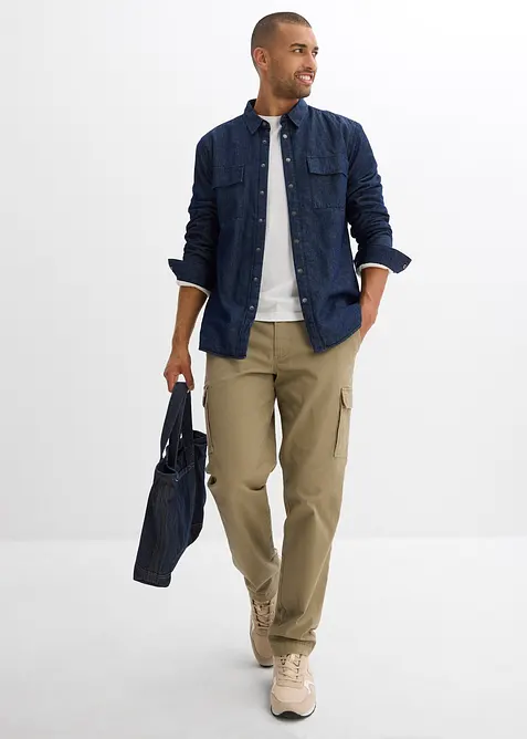 Termo-jeansskjorte med varmt flanellfôr, bonprix