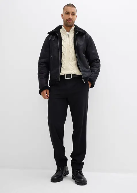 Grovstrikket troyer-genser med flettemønster av myk bomullsmiks, bonprix