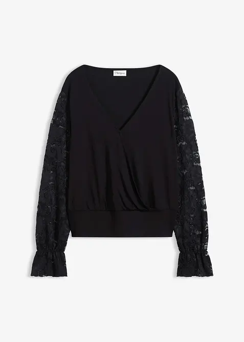 Langermet topp med blonder, bonprix