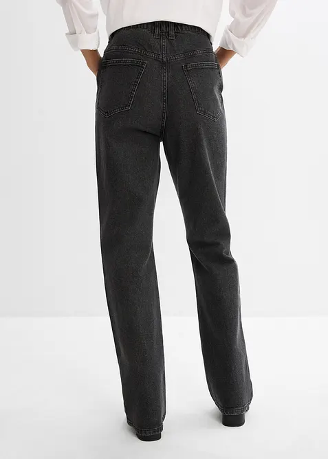 Loose Straight-jeans High waist, komfortlinning med strass, bonprix