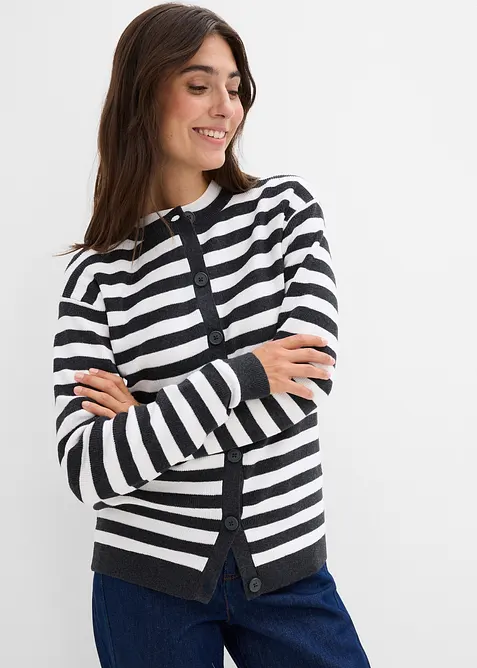 Finstrikket cardigan med rund hals, bonprix