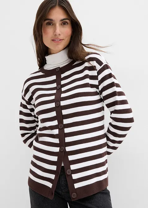 Finstrikket cardigan med rund hals, bonprix