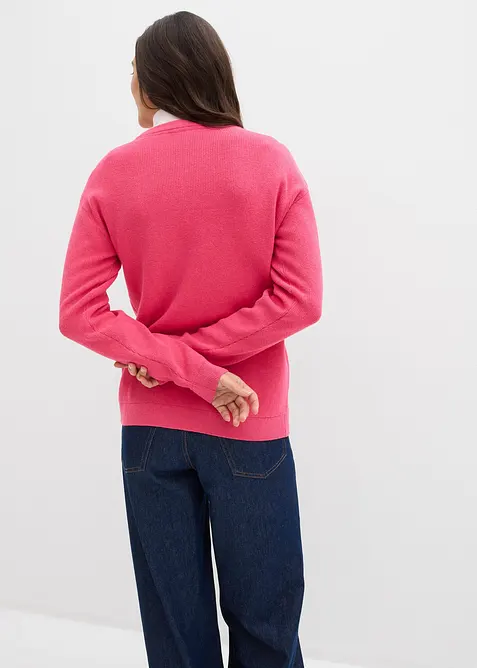 Finstrikket cardigan med rund hals, bonprix