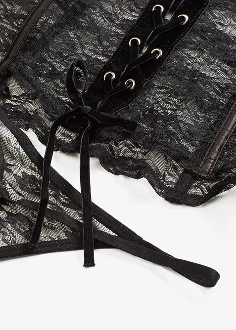 Korsett og stringtruse i blondemateriale (2-delt sett), bonprix