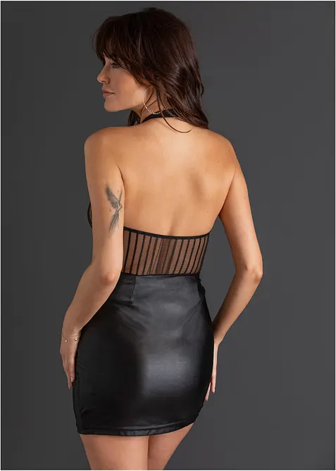 Halterneckkjole i wetlook, bonprix