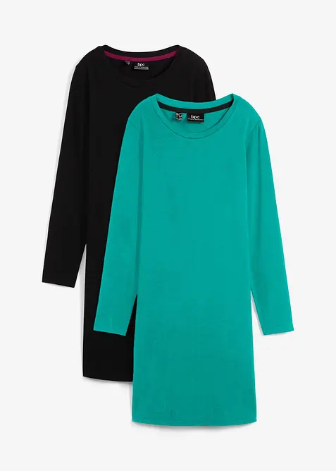 Figurnær jerseykjole i bomull med stretch (2-pack), bonprix