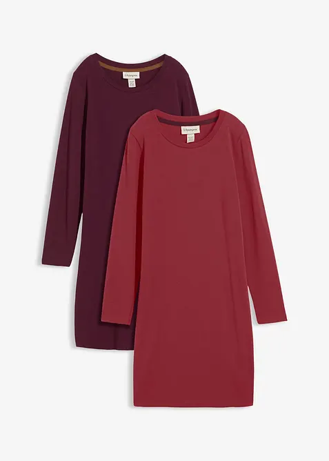 Figurnær jerseykjole i bomull med stretch (2-pack), bonprix