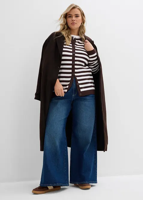 Finstrikket cardigan med rund hals, bonprix