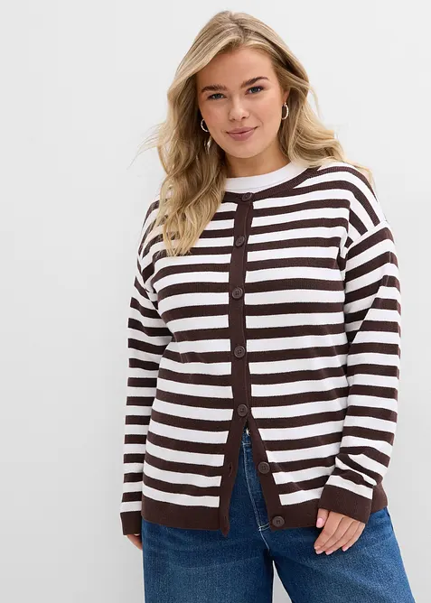 Finstrikket cardigan med rund hals, bonprix