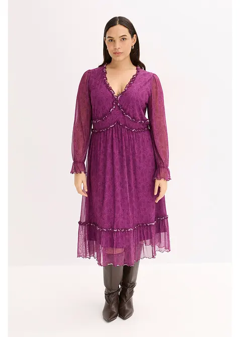 Midikjole i jersey mesh, bonprix