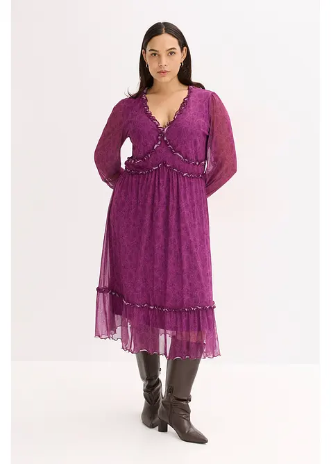 Midikjole i jersey mesh, bonprix