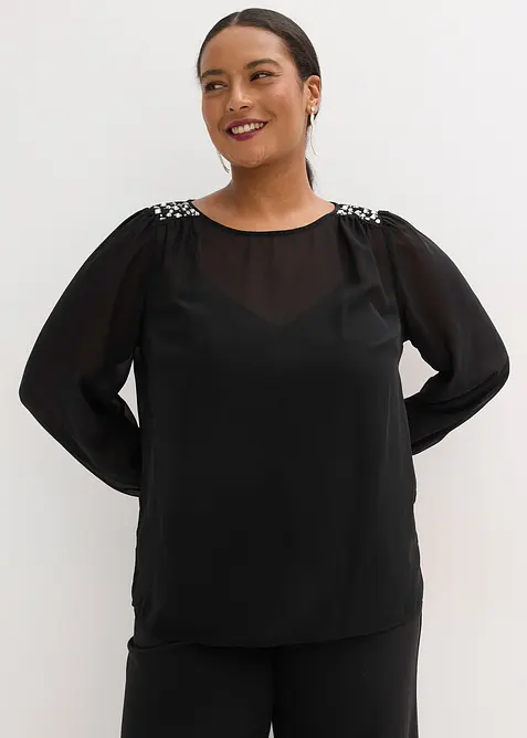 Chiffonbluse med strasspynt, bonprix
