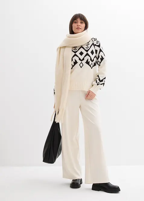 Oversized genser med moderne koftemønster, bonprix