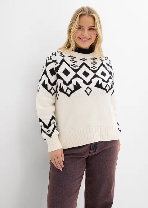 Oversized genser med moderne koftemønster, bonprix