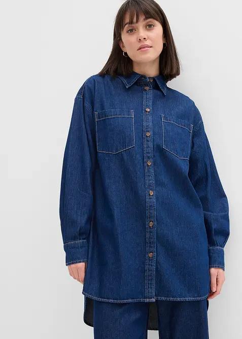 Denimskjorte i formstabilt materiale i 100% bomull, oversized, bonprix