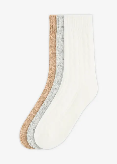 Sokker med flettemønster (3-pack), bonprix