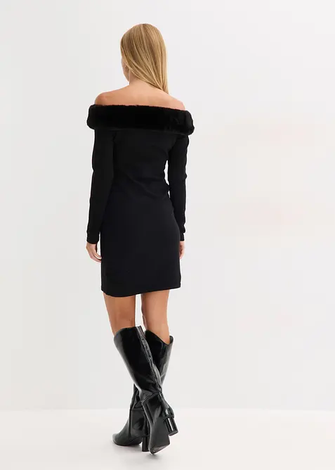 Strikketkjole med fuskepels-besetning, bonprix