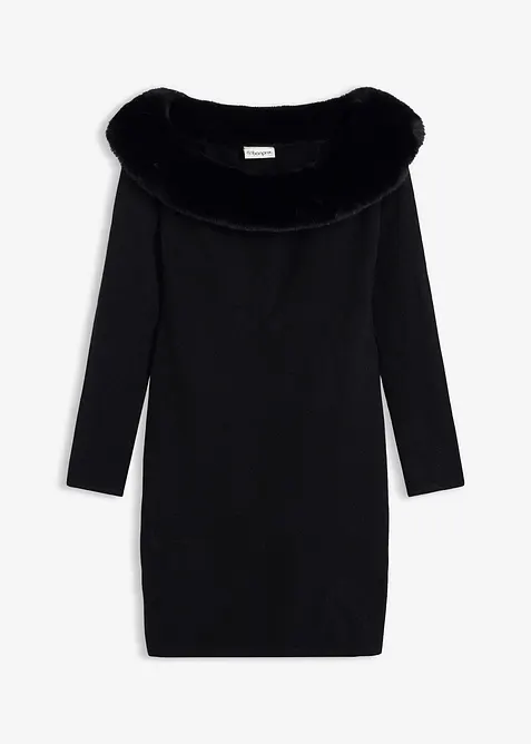 Strikketkjole med fuskepels-besetning, bonprix