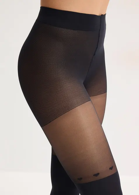 Overknee-str&oslash;mpebukse med hjerter, 60 DEN, bonprix