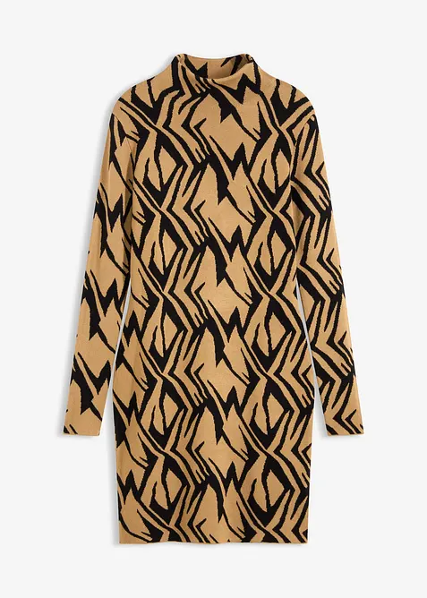 Strikkekjole i figurnær modell med ståkrage, bonprix